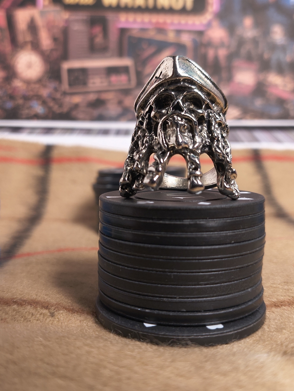Silver Tone Skeleton Pirate Ring Size 10 Gothic Blackbeard Biker Statement Jewel